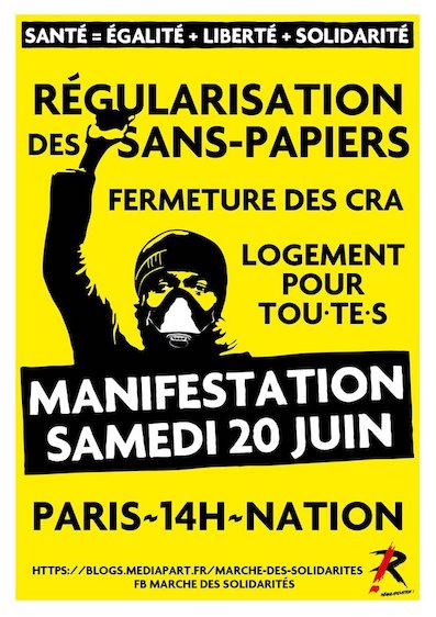 Manifestation pour la régularisation de tous les sans papiers le 20 juin 2020