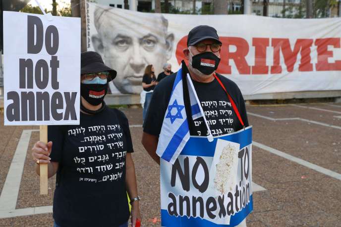 Manifestation à Tel Aviv le 6 juin pour dénoncer le projet d’annexion par Israël de quelque 30 % de la Cisjordanie occupée.