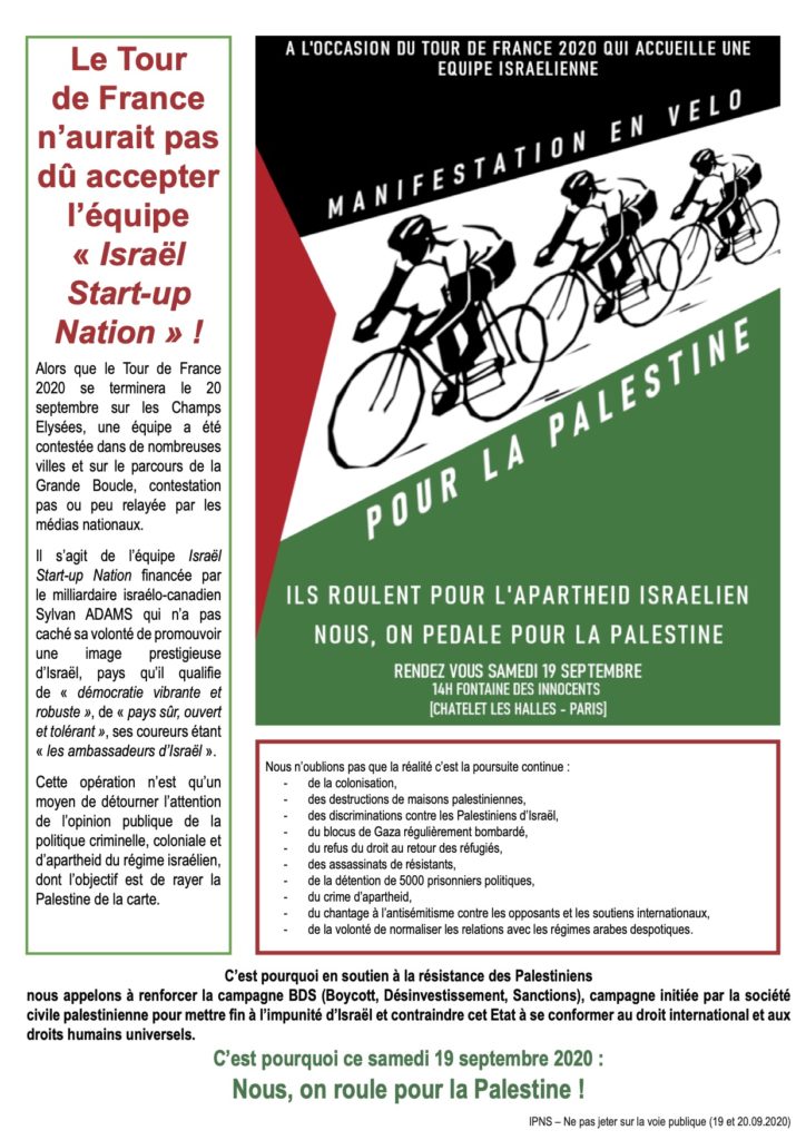 Manifestation vélo Tour de France Palestine