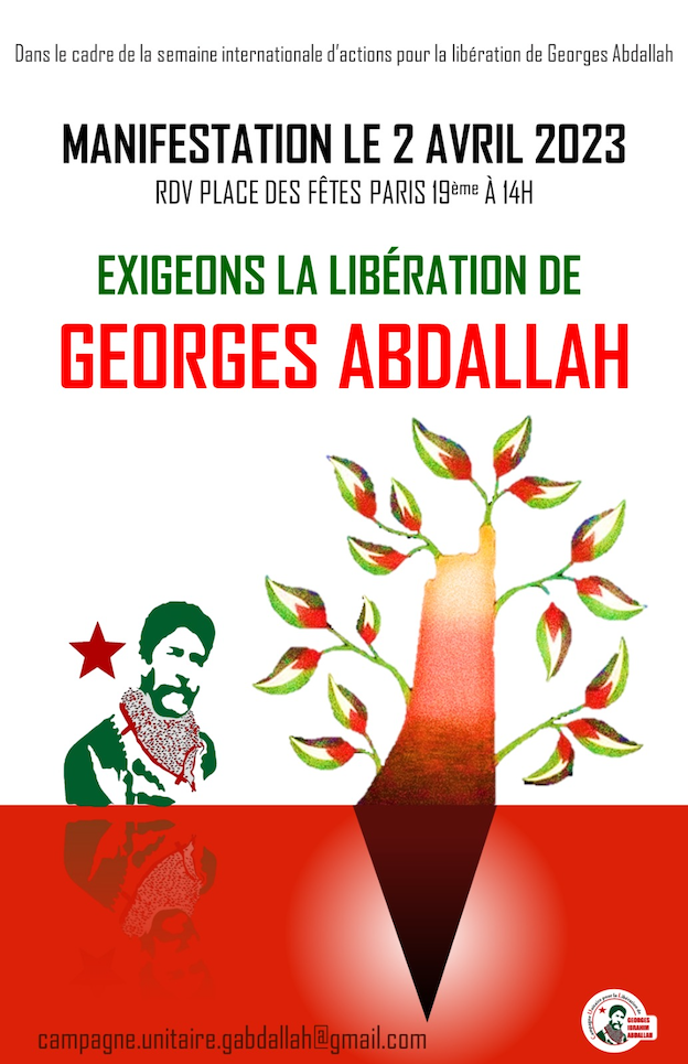 Manifestation pour la libération de Georges Abdallah ce dimanche à Paris