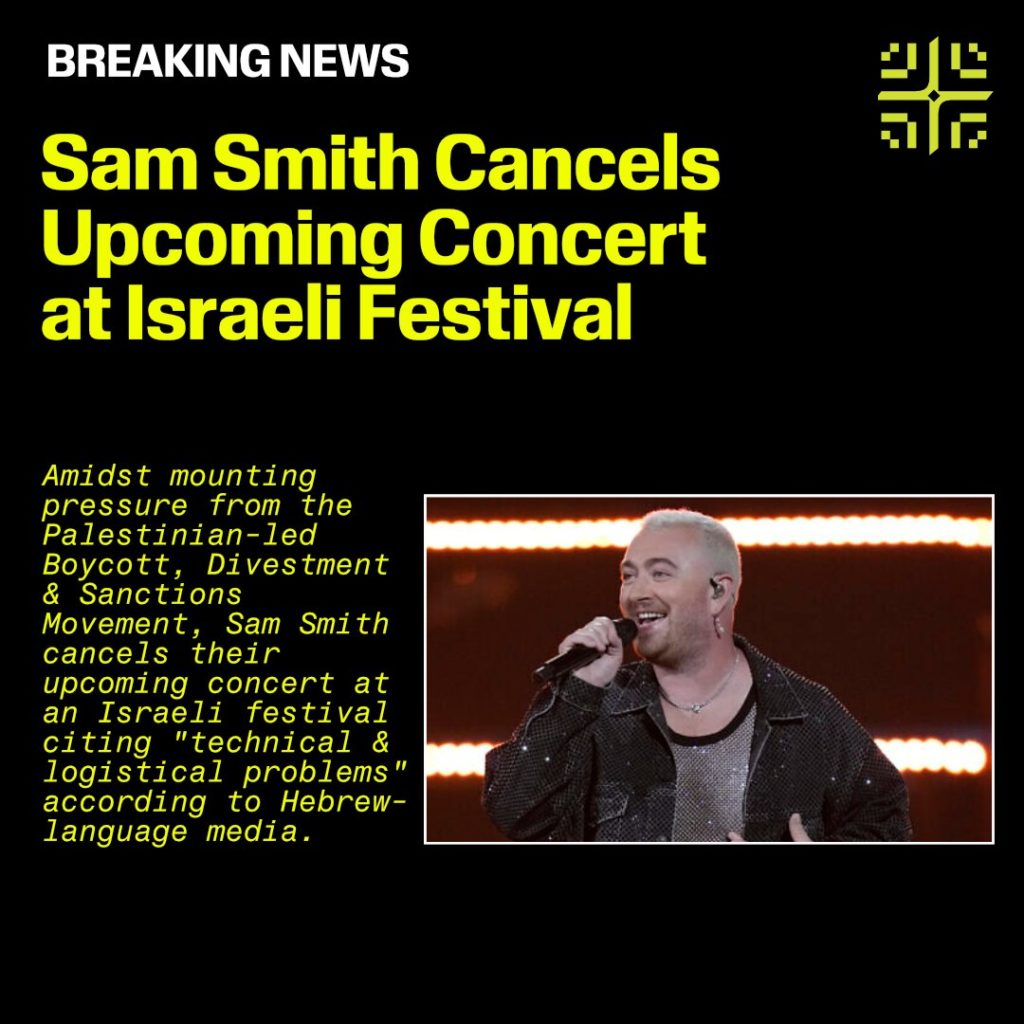 Nouvelle victoire BDS : Sam Smith annule son concert à Tel Aviv !