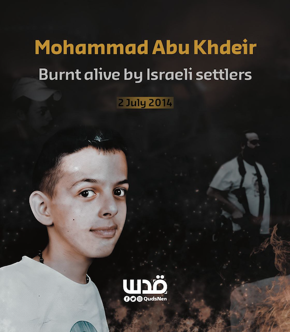 On n'oublie pas Mohammed Abu Khdeir, un enfant brûlé vif par les colons israéliens