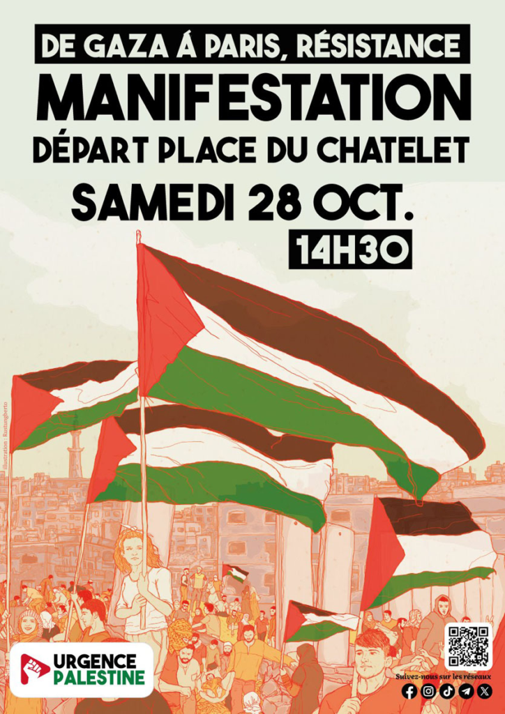 Grande marche de soutien au peuple Palestinien ce samedi 28 octobre à Paris
