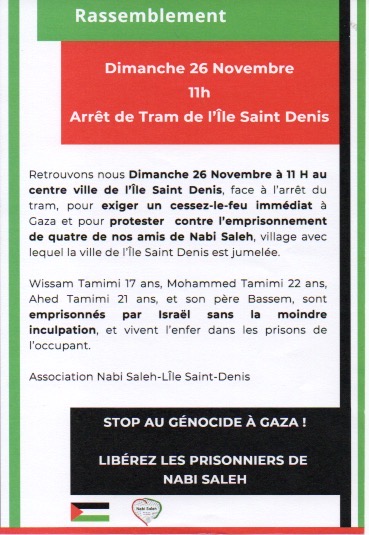 Libérez Gaza, libérez Nabi Saleh ! Rassemblement à l’Ile-Saint-Denis dimanche