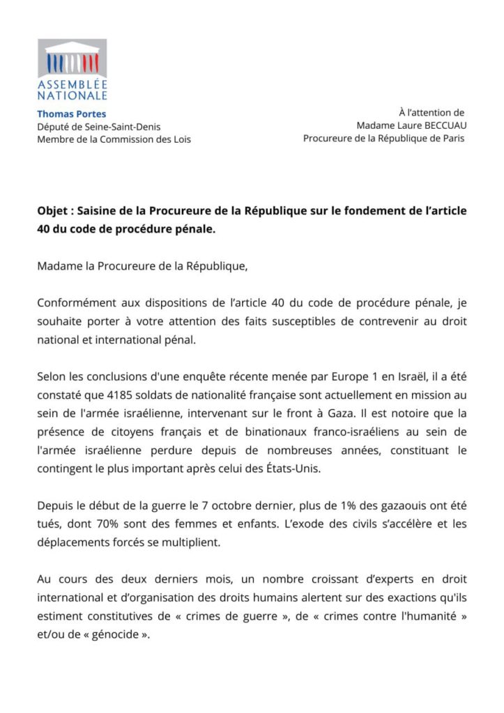 Soldats français participant au génocide : le député Thomas Portes saisit la justice