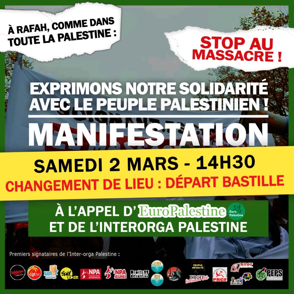 À Paris, manifestons samedi 2 mars !